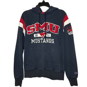 Champion SMU Mustangs College Navy Embroidered Pullover Hoodie Size Small